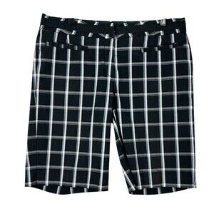 Tommy Hilfiger Golf Women Sz 12 Black Madras Plaid Bermuda Shorts Cotton Casual